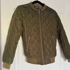 Missguided Olive Quilted Bomber Jacket with Rose Gold Zippers